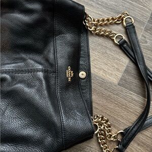 Coach Black Leather Shoulder Bag with Gold Accents